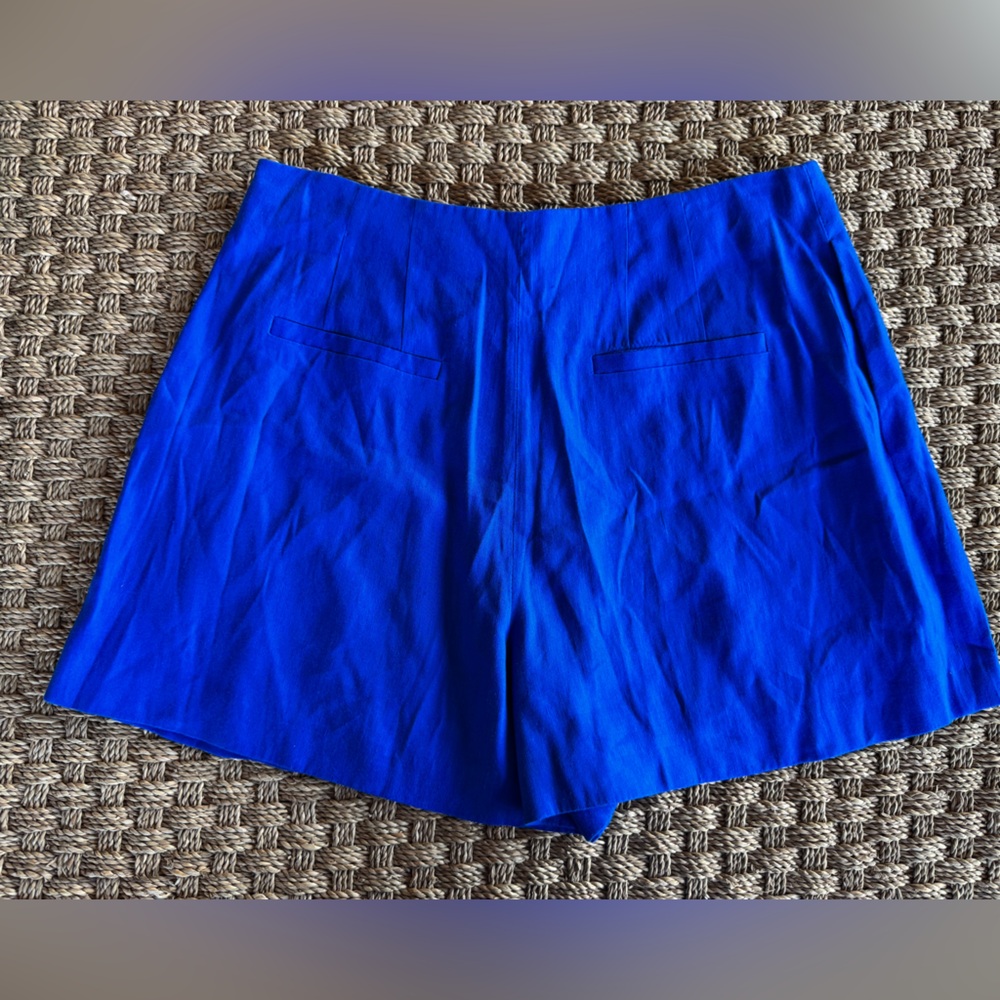 Antonio Melani Téllez Pleated Linen Cobalt Blue Shorts Size 8 - Picture 9 of 11